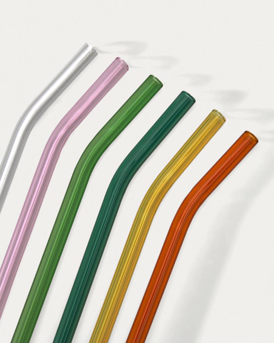 Gillia Set di 6 cannucce in vetro multicolore