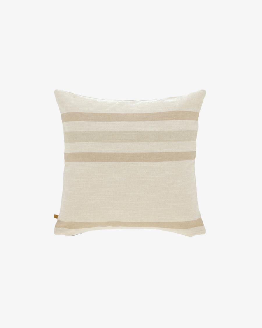 Κάλυμμα μαξιλαριού Sydelle, λευκό και ριγέ μπεζ, 45x45εκ
