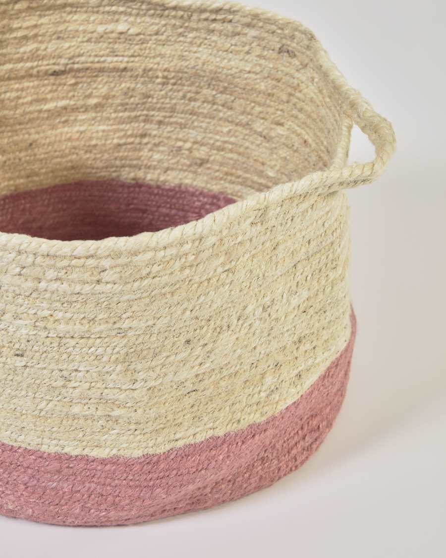 Καλάθι Adabel, φυσική γιούτα, ροζ