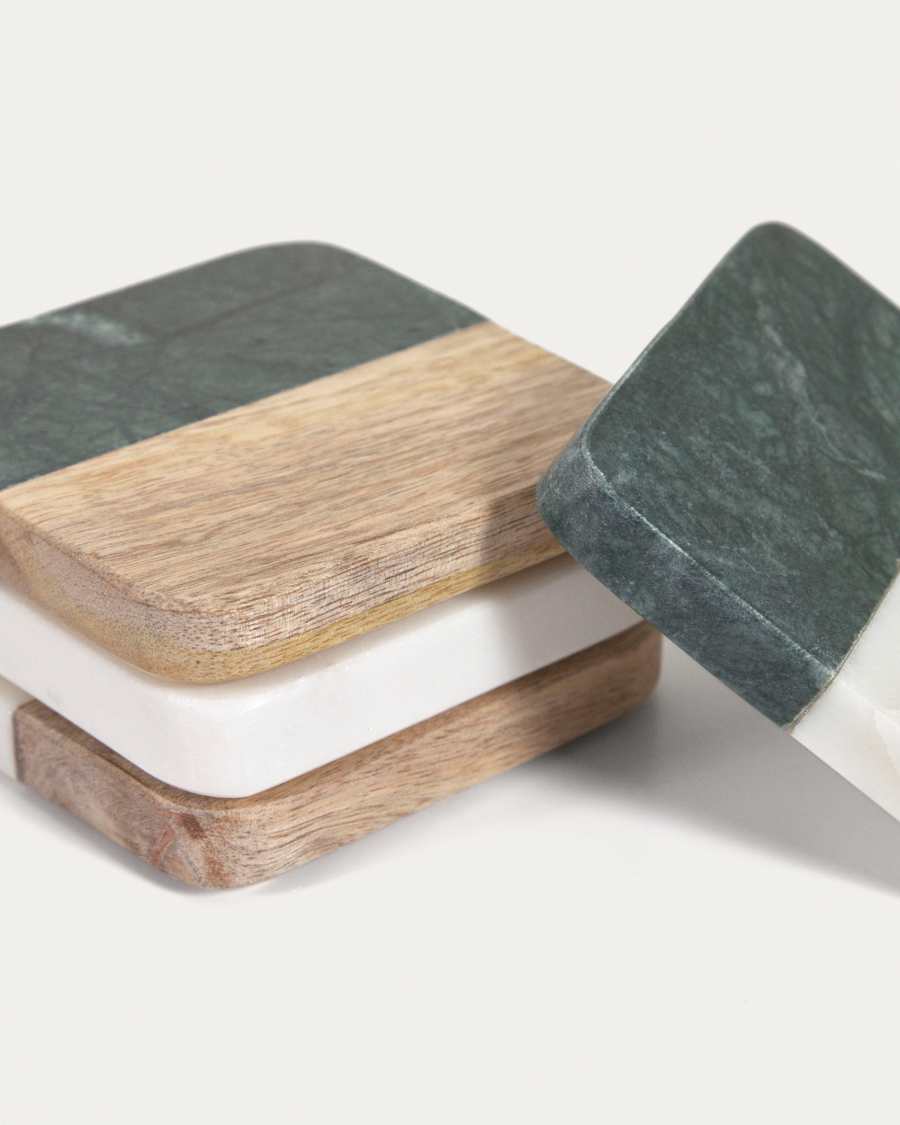 Set Wilmina de 4 dessous de verre en pierre verte et bois