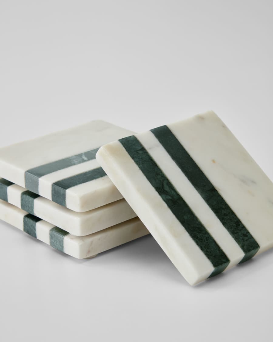 Bergman set of 4 coasters in green and white marble