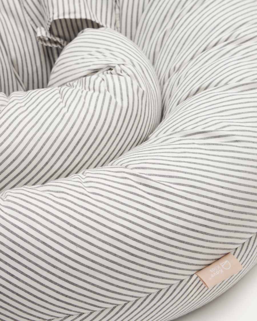 Cuscino per l'allattamento Yamile 100% cotone biologico (GOTS) beige con strisce grigie