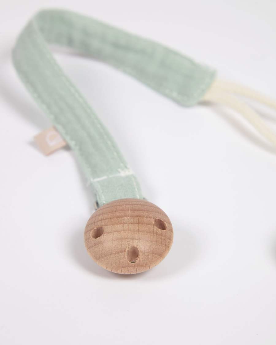 Lot 2 attache-tétines Yamile 100% coton bio (GOTS) turquoise, blanc et feuilles grises