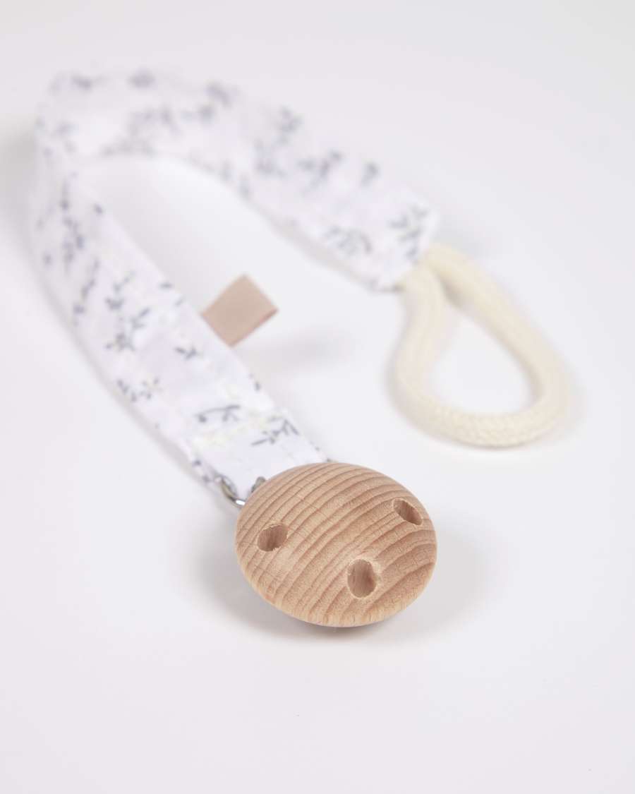 Lot 2 attache-tétines Yamile 100% coton bio (GOTS) turquoise, blanc et feuilles grises