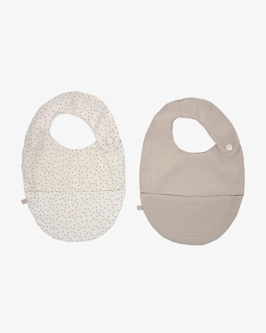 Set of two 100% organic cotton (GOTS) Maren bibs in beige and pink polka dots