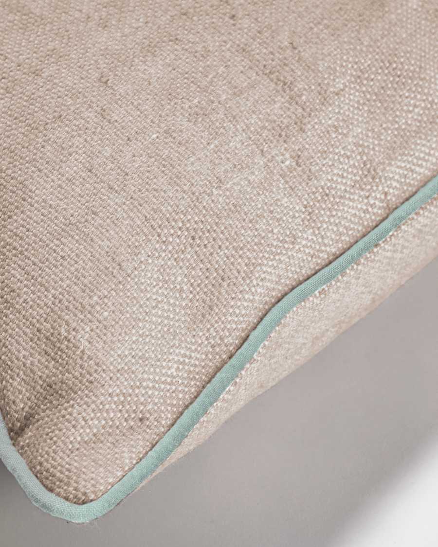 Κάλυμμα μαξιλαριού εξωτερικού χώρου Dalila, μπεζ PET με πράσινο ρέλι, 45x45εκ