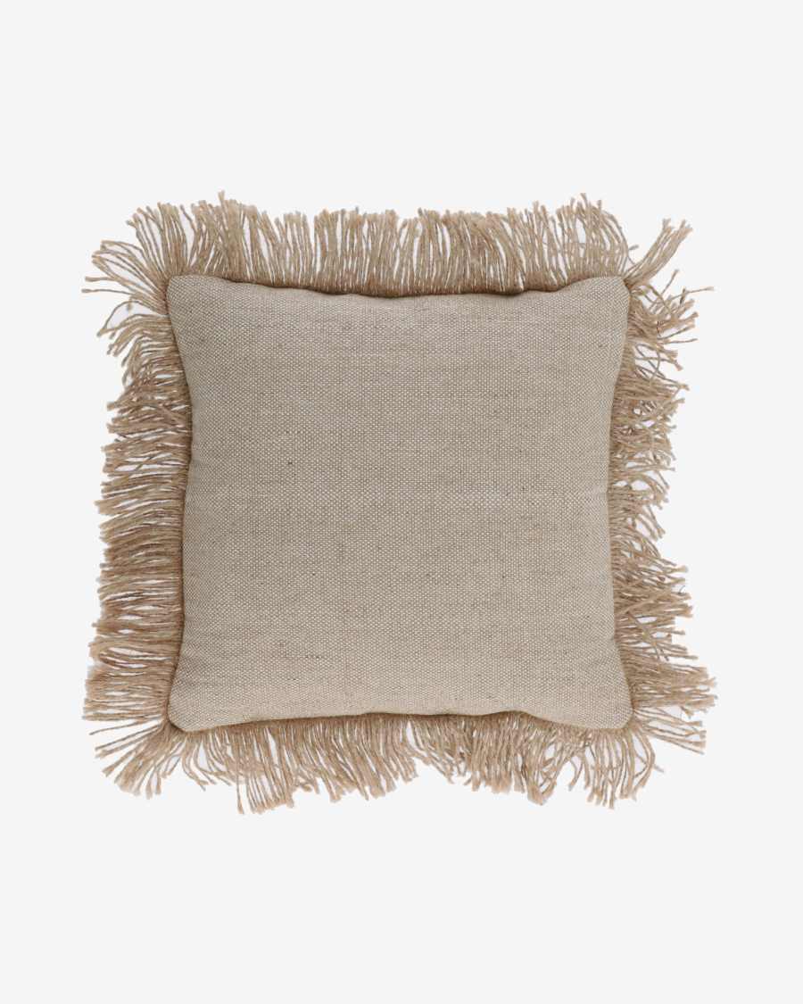 Βαμβακερό κάλυμμα μαξιλαριού Delcie 45 x 45 εκ, μπεζ με κρόσσια από γιούτα