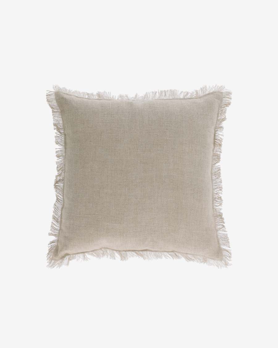 Κάλυμμα μαξιλαριού Almira, βαμβακερό και λινό, 45 x 45 εκ, μπεζ με κρόσσια