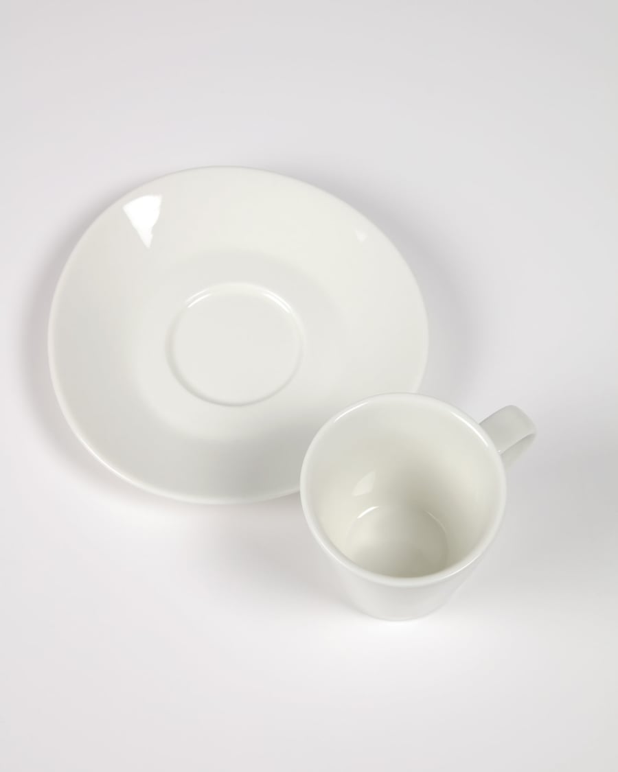 Pierina small porcelain coffee cup and saucer in white