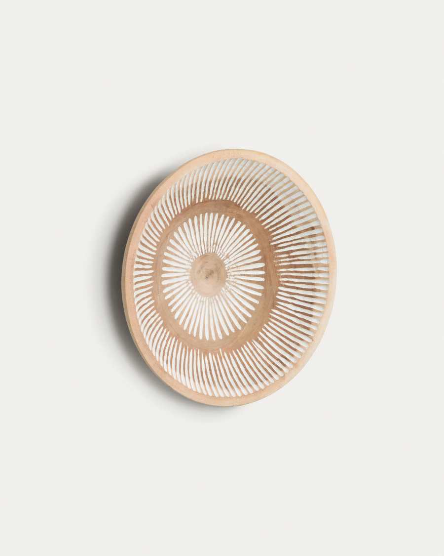 Melisa solid munggur wood wall panel with white striped Ø 30 cm