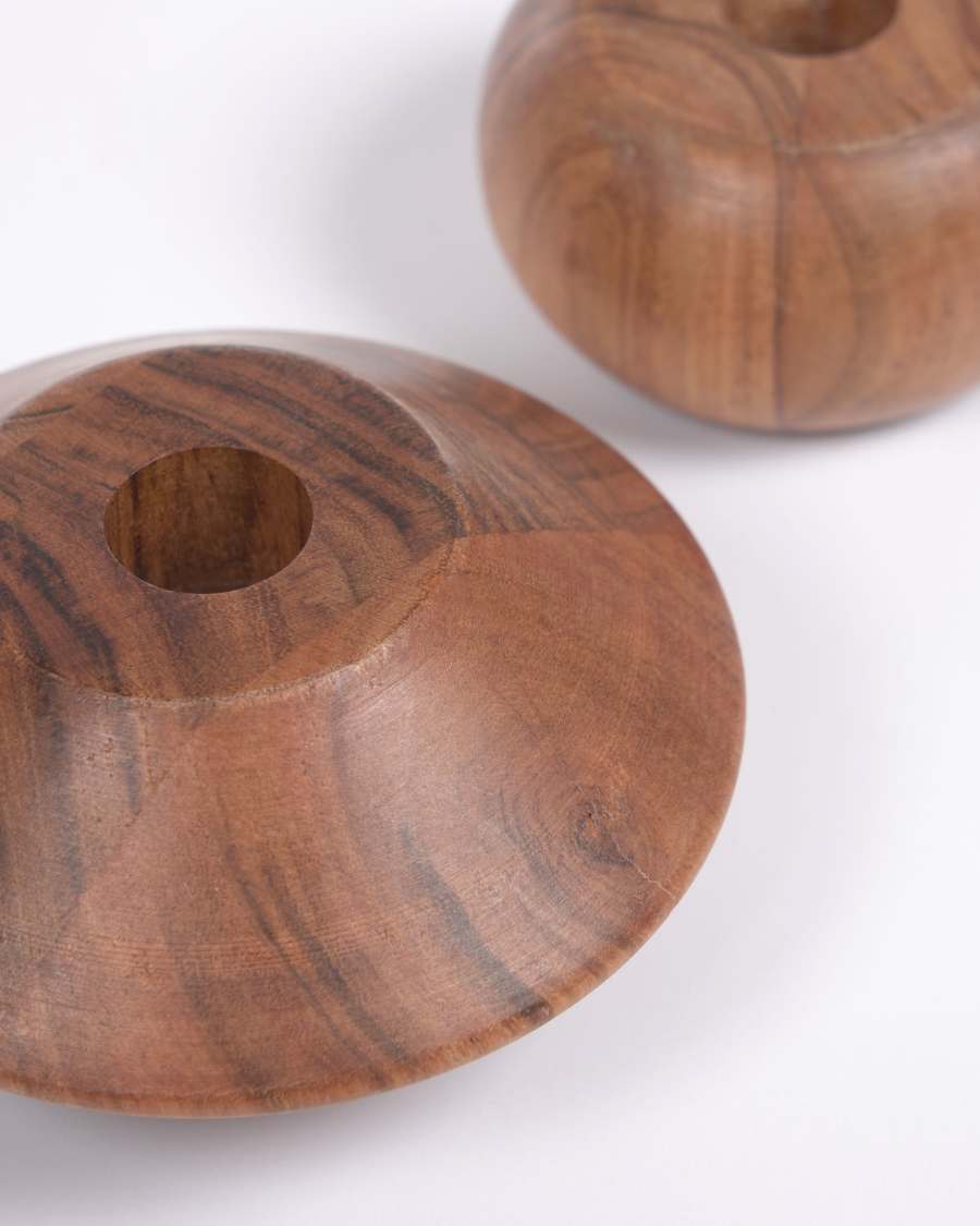 Set Tecia de 2 candelabros madera maciza acacia 4,5 cm y 5,5 cm