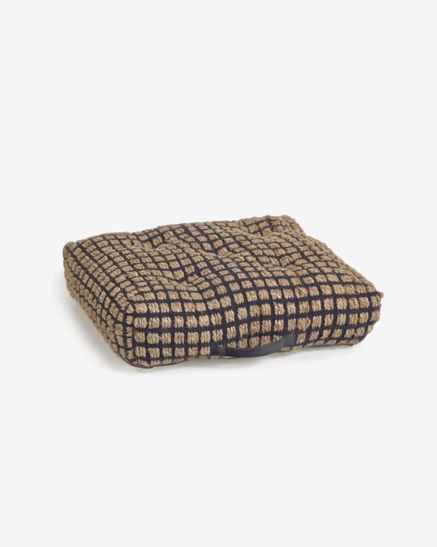 Adelma jute and cotton floor cushion and pallet in black and neutral 63 x 63 cm