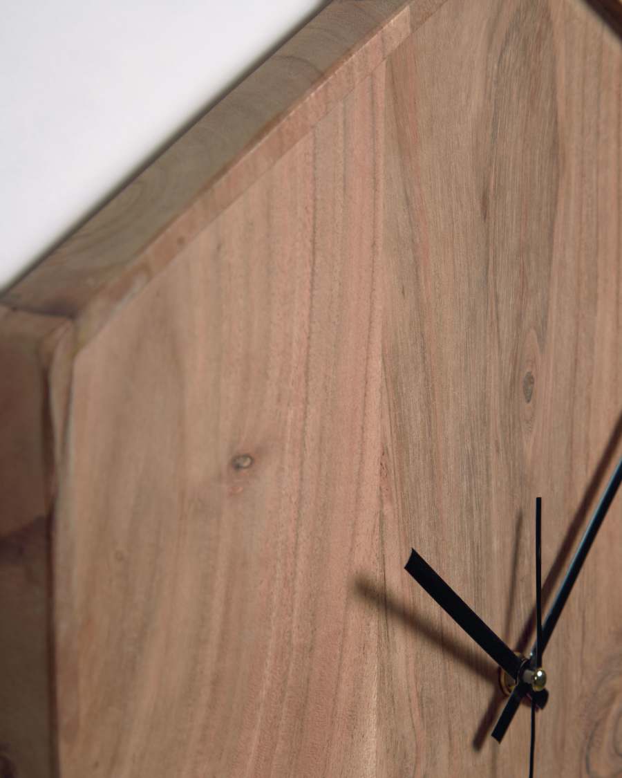 Zakie hexagonal wall clock in solid acacia wood with natural finish, 35,5 x 40,5 cm