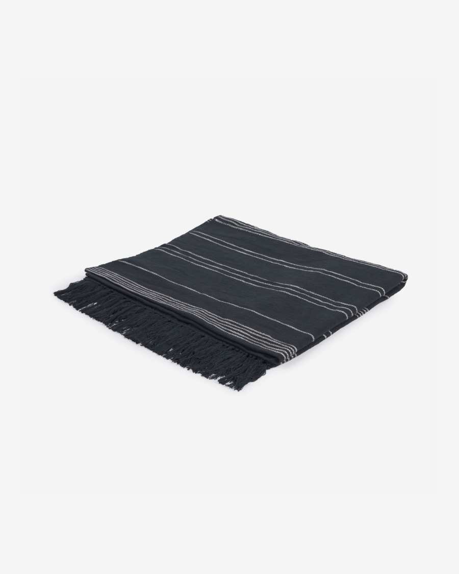 Adalgisa recycled cotton blanket with black and white stripes 130 x 170 cm