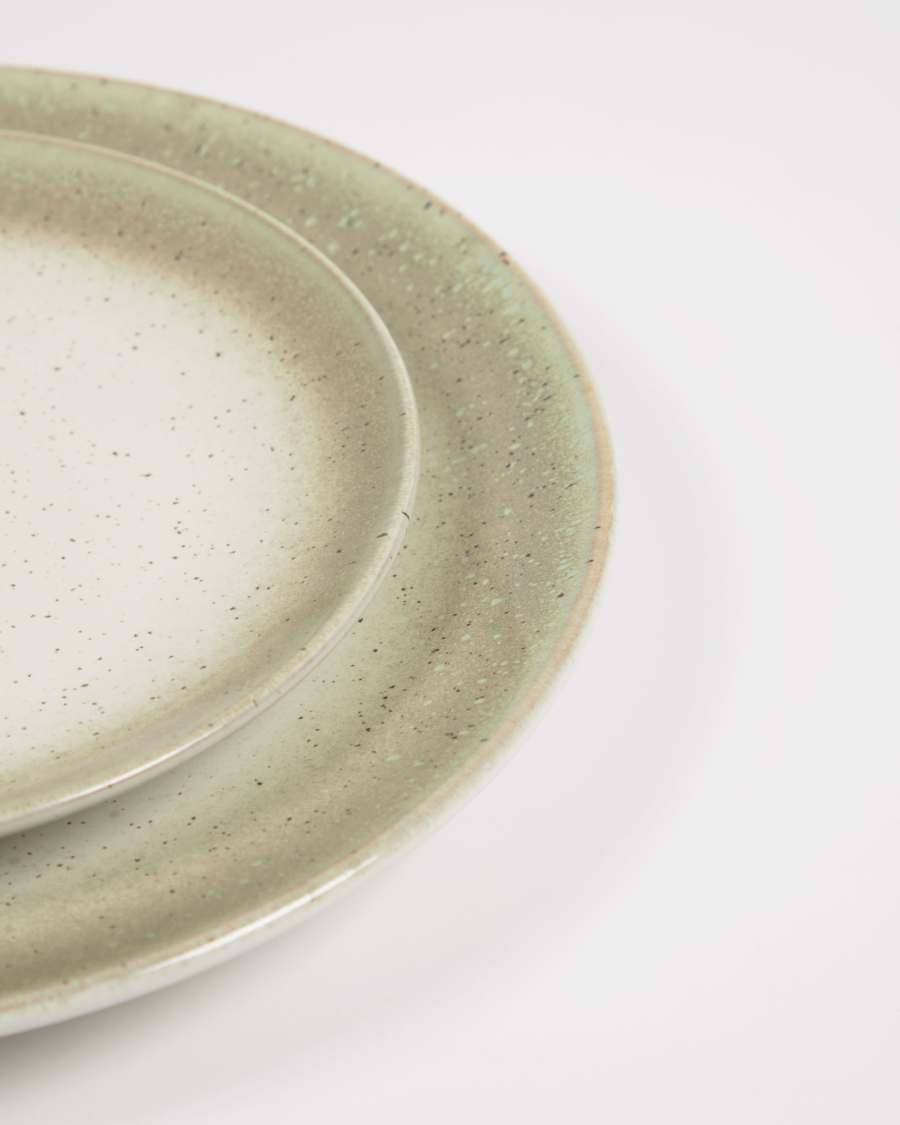 Assiette plate Elida en céramique beige et verte