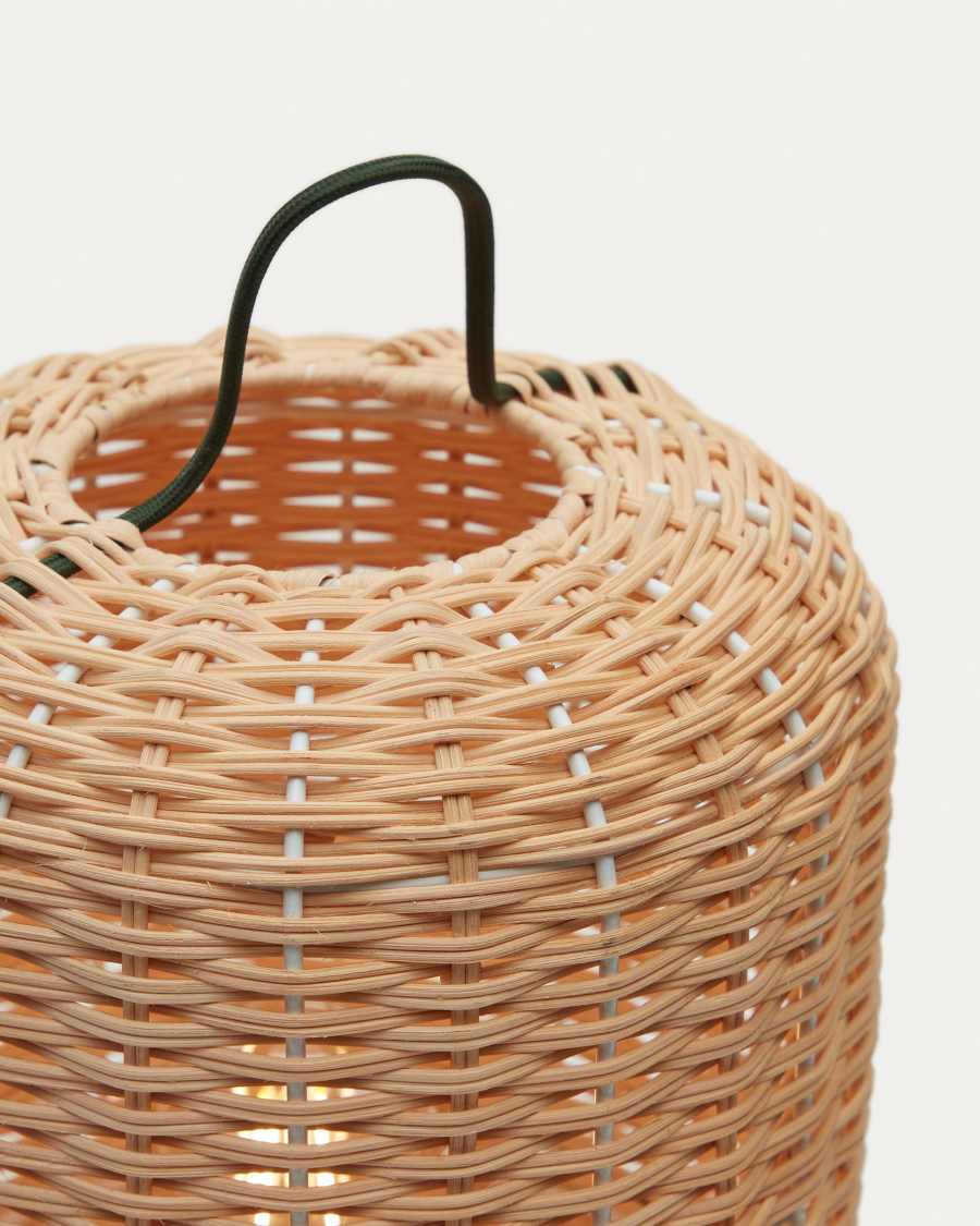 Small Lumisa table lamp in rattan with natural finish and green cord