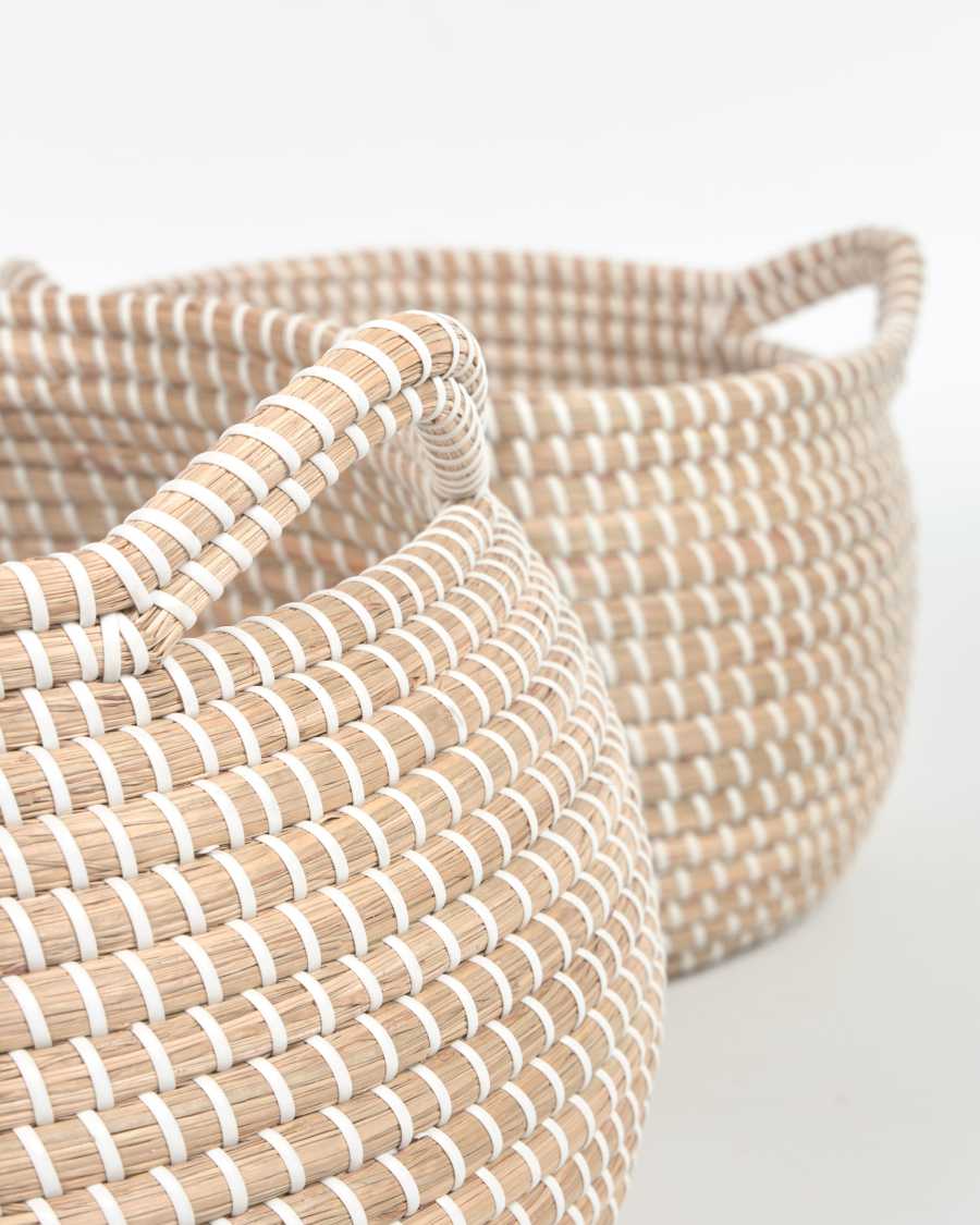 Ellis set of 2 baskets in natural fibres with natural and white finish