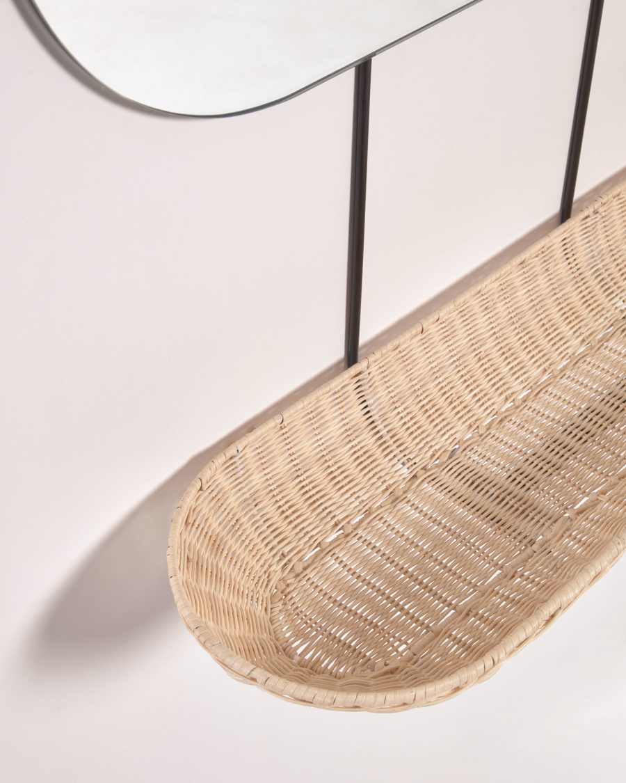 Ebian large wall mirror with rattan shelf with natural finish 80 x 29 cm