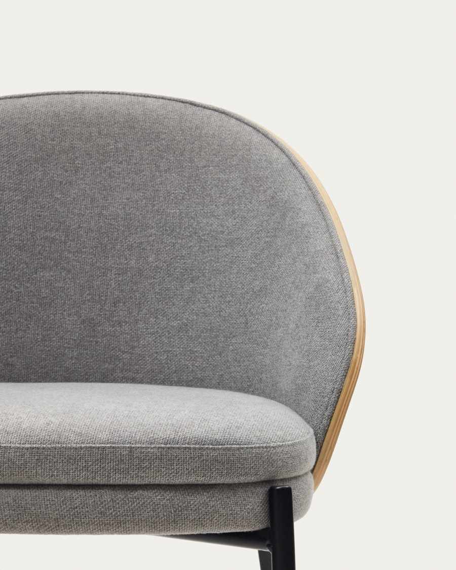 Eamy chair light grey chenille and ash wood veneer with a natural finish and black metal