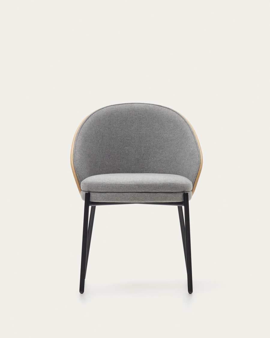 Eamy chair light grey chenille and ash wood veneer with a natural finish and black metal