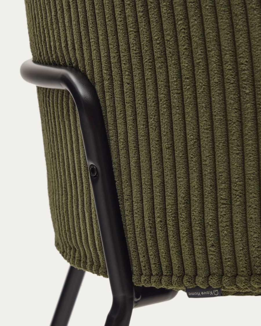 Sedia Yunia in velluto a coste spesse verde con gambe in acciaio finitura nera FR