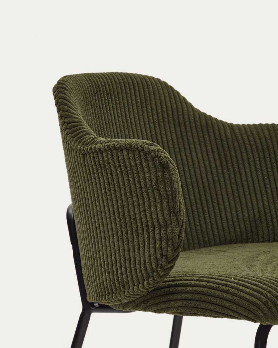 Sedia Yunia in velluto a coste spesse verde con gambe in acciaio finitura nera FR