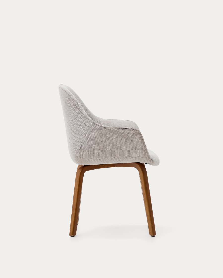 Aleli beige chenille chair with solid ash wood legs and walnut finish
