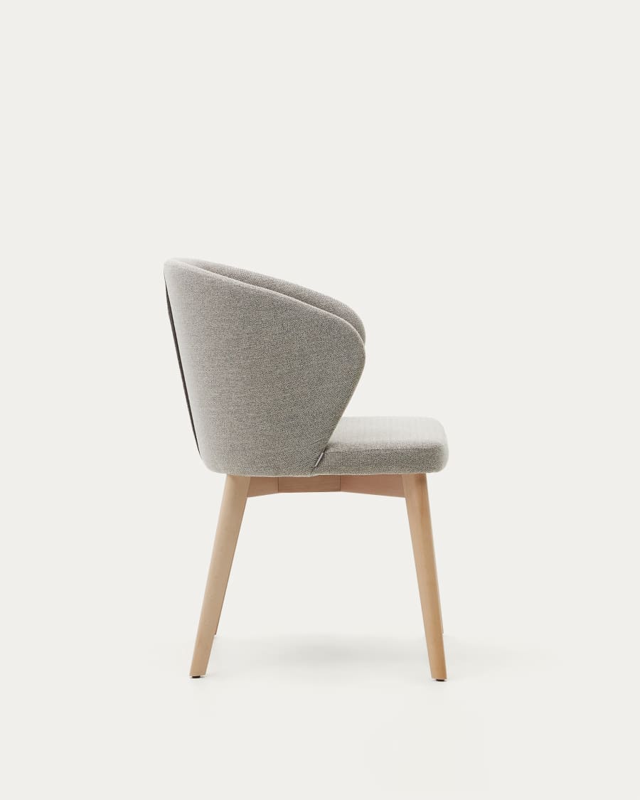 Darice chair in brown chenille and solid beech wood in a natural finish FSC 100%