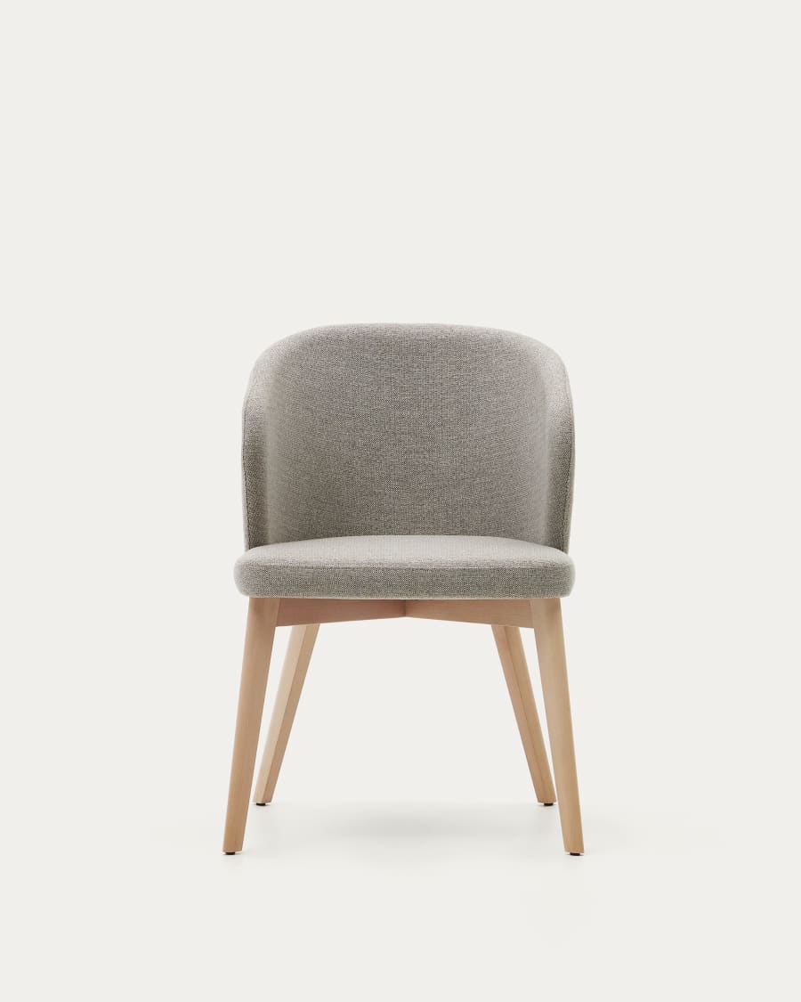 Darice chair in brown chenille and solid beech wood in a natural finish FSC 100%