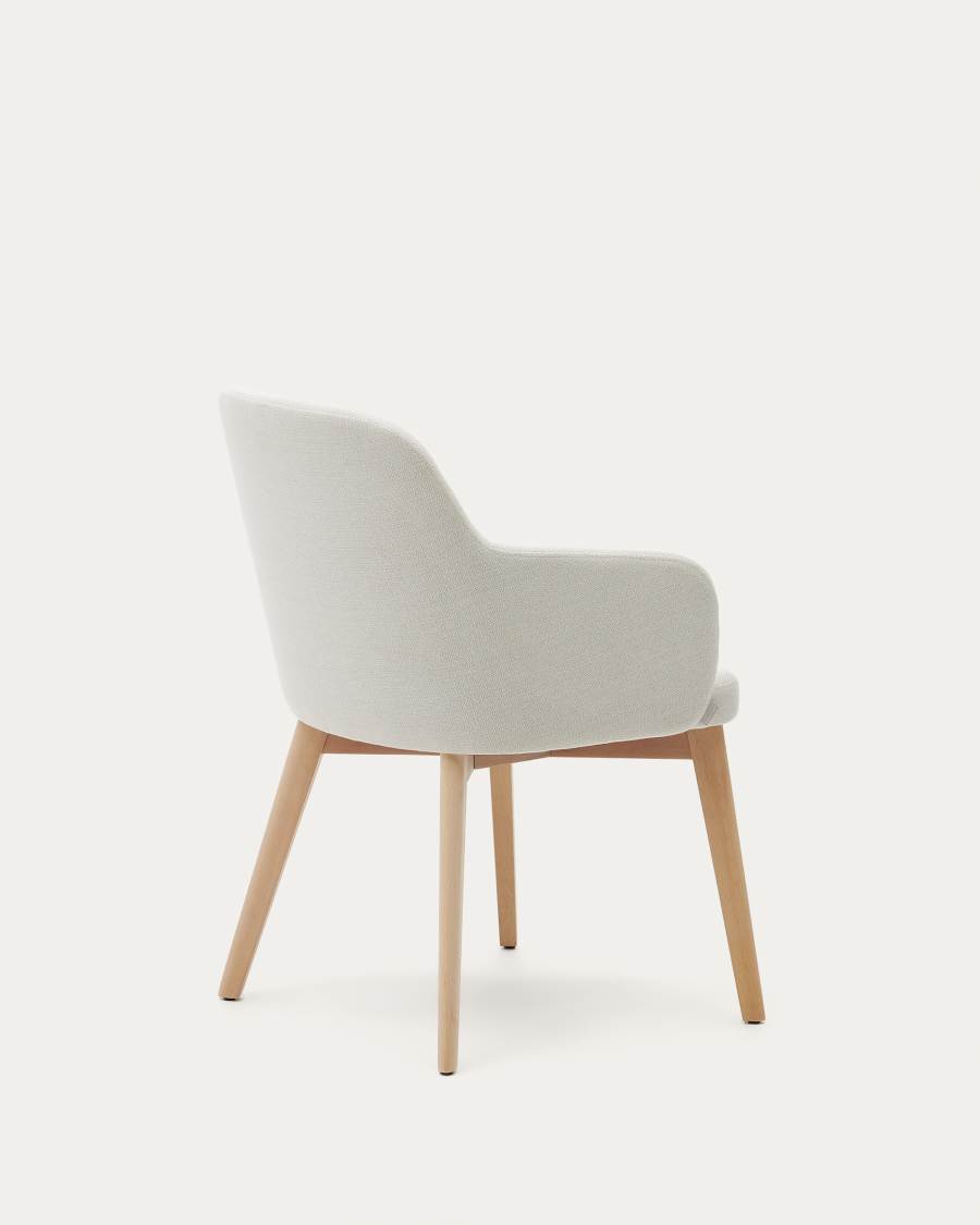 Nelida chair in beige chenille and solid beech wood in a natural finish FSC 100%