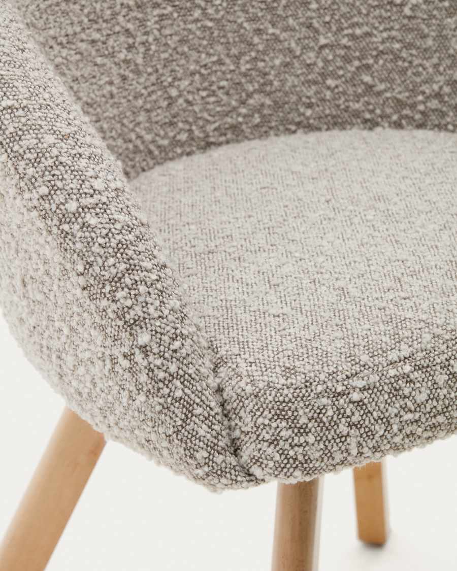 Marvin Drehstuhl mit Bouclé-Polsterung in Grau Beine massive Buche mit natürlichem Finish FSC 100%