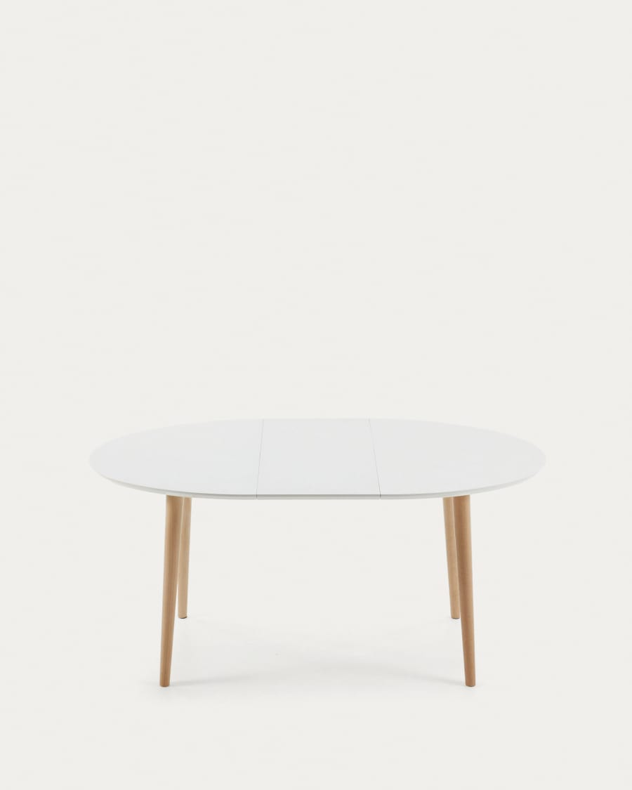 Oqui oval extendable MDF table with white lacquer and solid beech legs 120 (200) x 90 cm