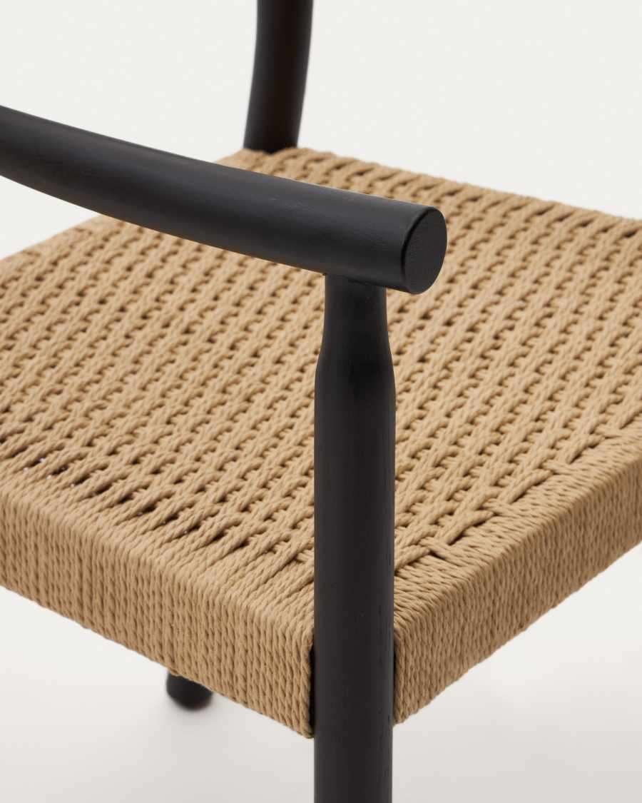Yalia chair in solid oak with black finish and rope seat FSC 100%