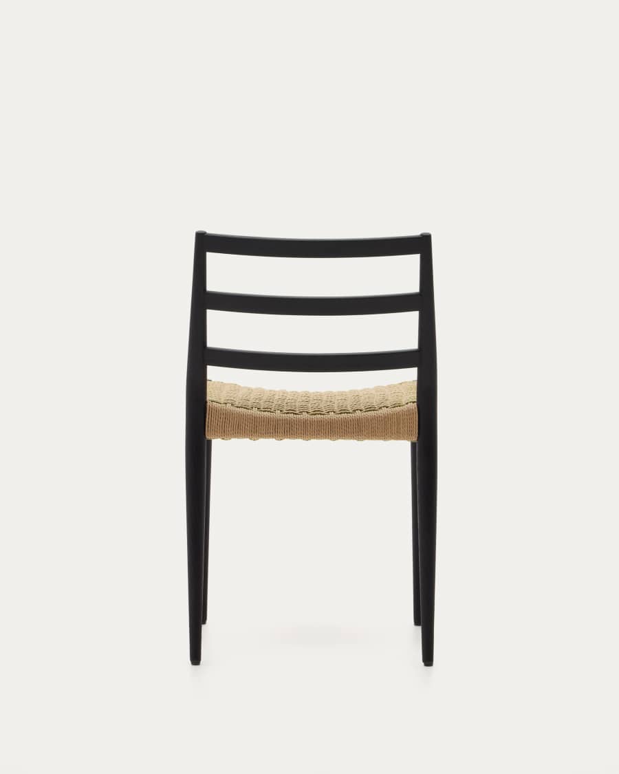 Sedia Analy in legno massiccio di rovere con finitura in nero e seduta di corda FSC 100%