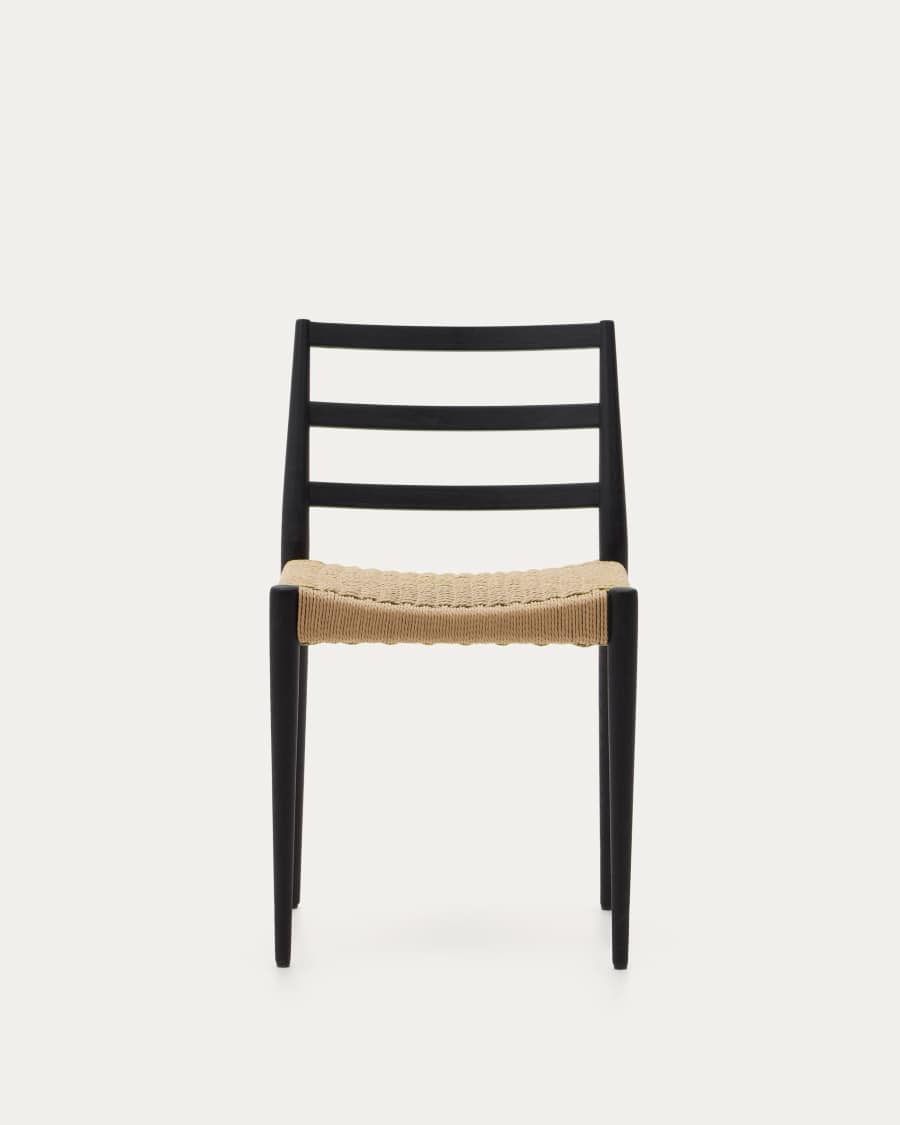 Sedia Analy in legno massiccio di rovere con finitura in nero e seduta di corda FSC 100%
