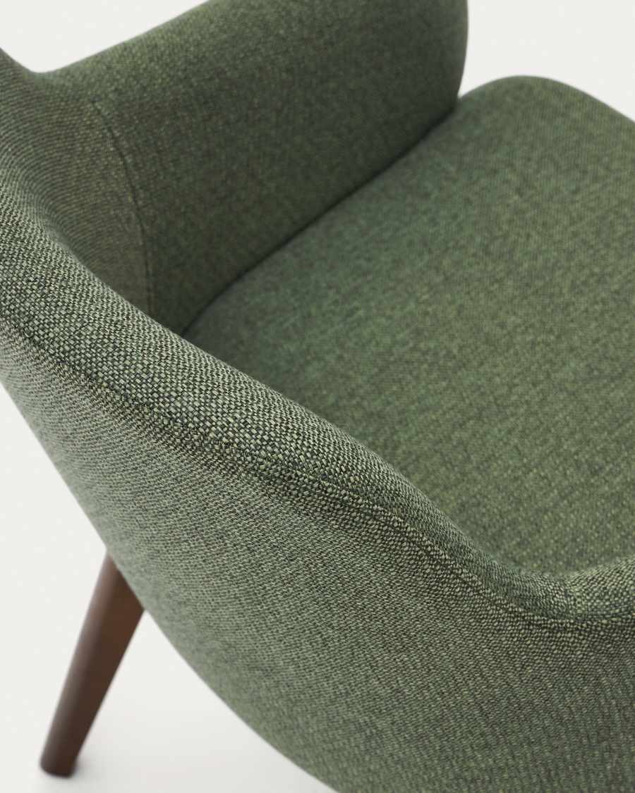 Nelida chair in green chenille and solid beech wood in a walnut finish FSC 100%