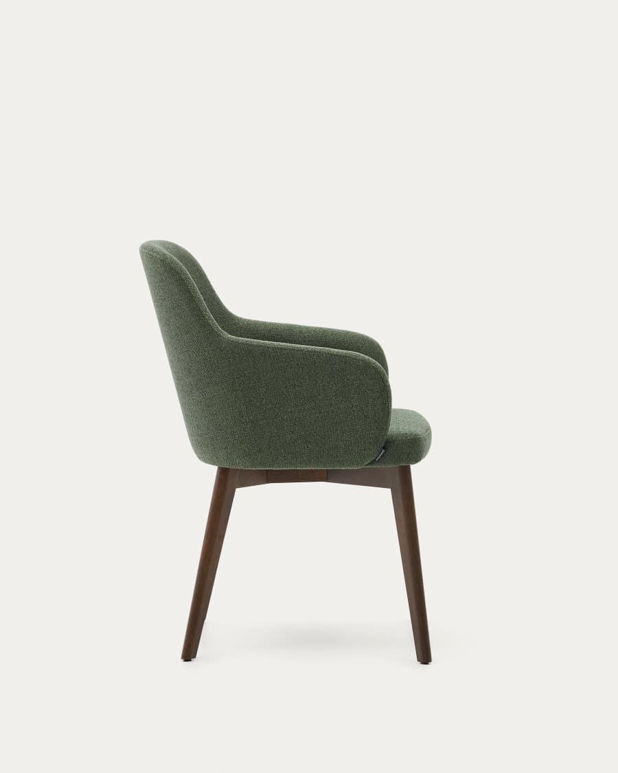 Nelida chair in green chenille and solid beech wood in a walnut finish FSC 100%