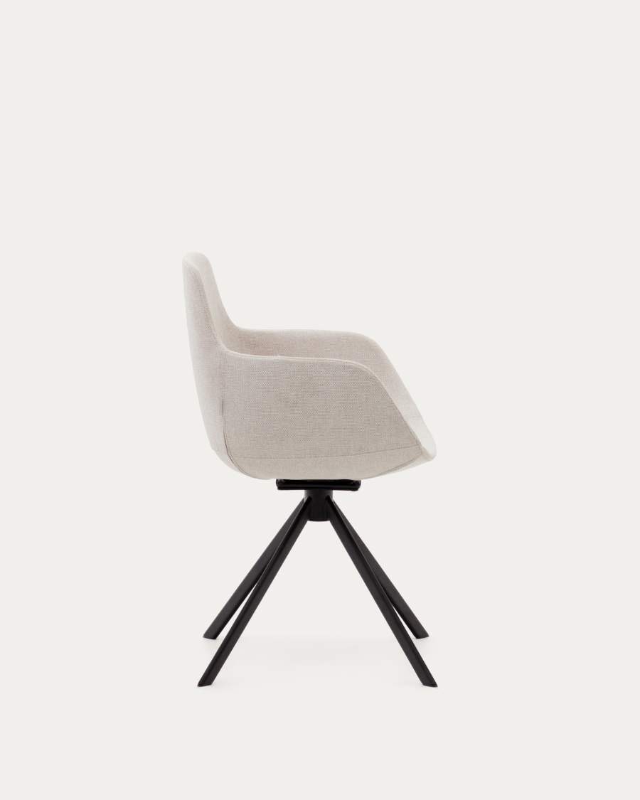 Tissiana self-centring swivel chair in beige chenille and matte black aluminium