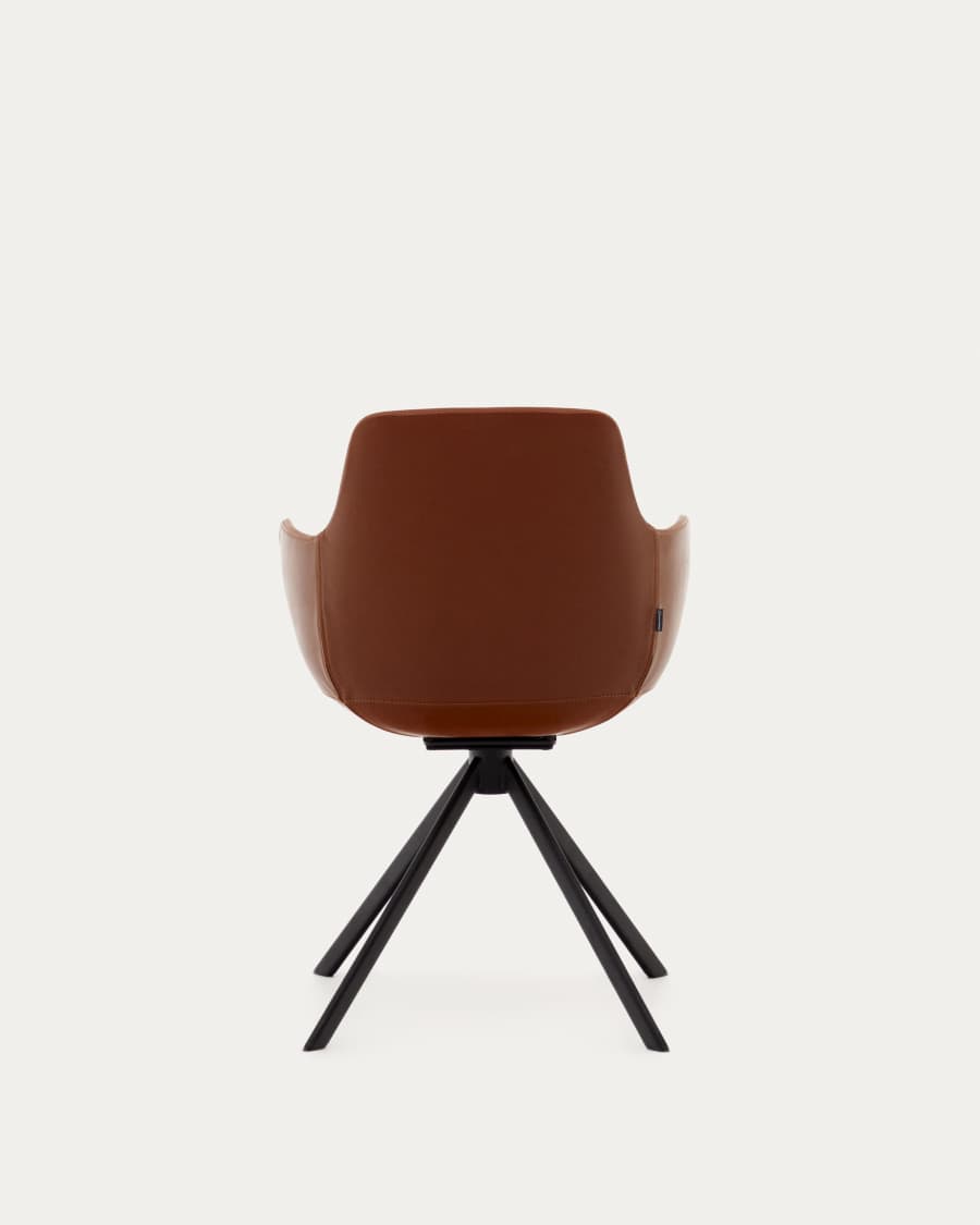 Περιστρεφόμενη καρέκλα Tissiana, καφέ συνθετικό δέρμα και μαύρο ματ αλουμίνιο