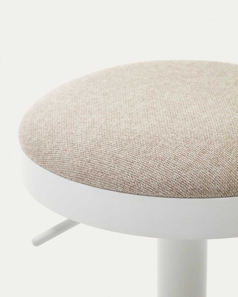 Zaib stool in beige chenille and matt white steel height 63-84 cm FSC 100%