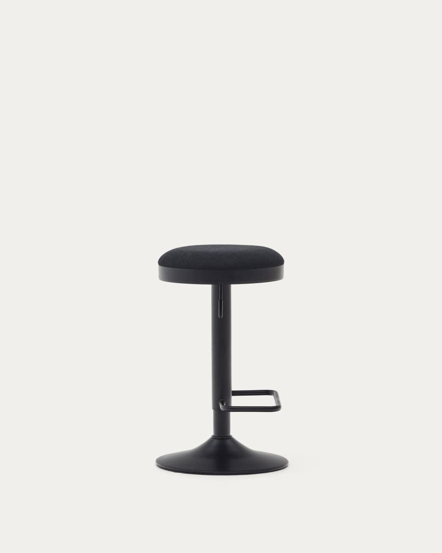 Zaib stool in black chenille and matt black steel height 63-84 cm FSC 100%