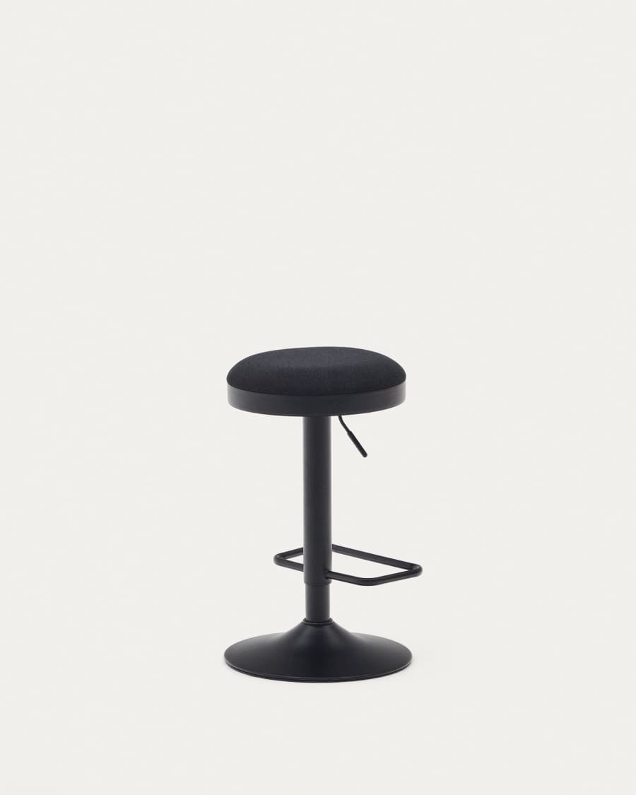 Zaib stool in black chenille and matt black steel height 63-84 cm FSC 100%