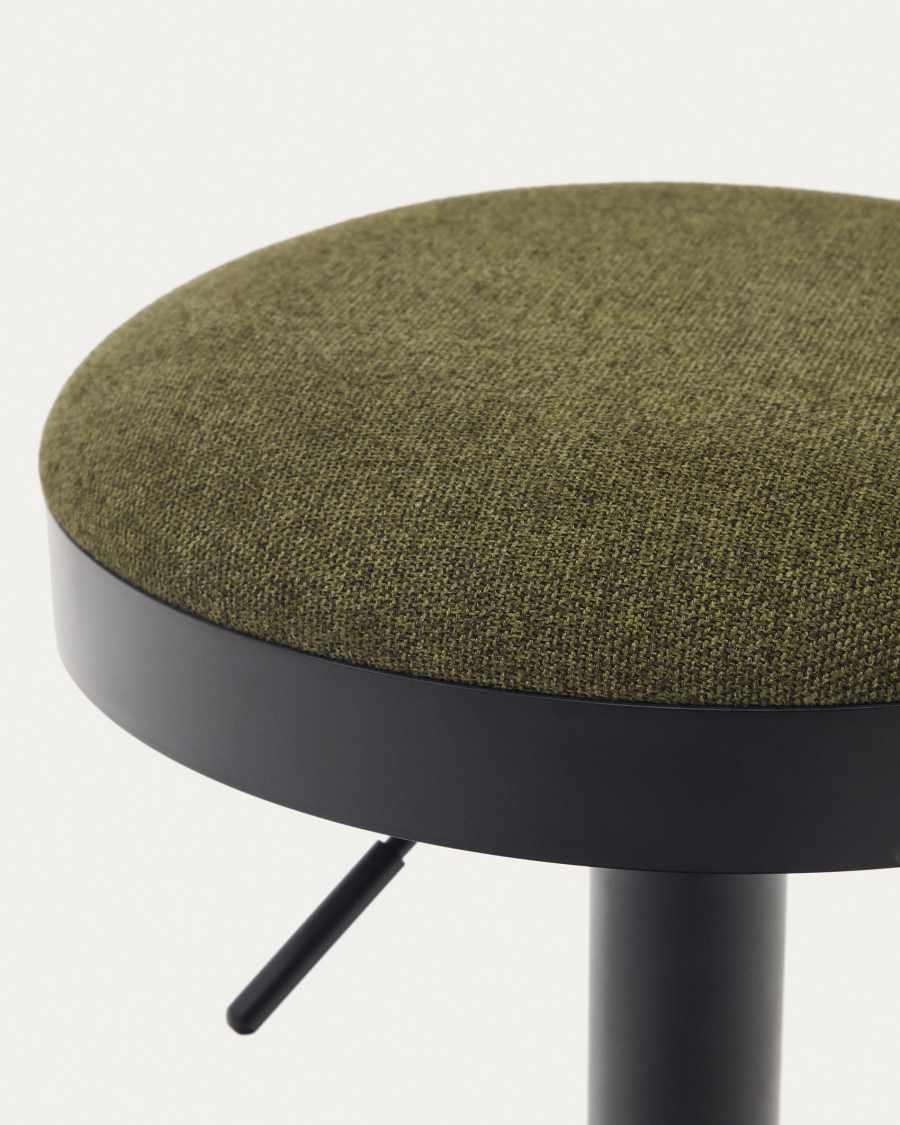 Zaib stool in dark green chenille and matt black steel height 63-84 cm FSC 100%