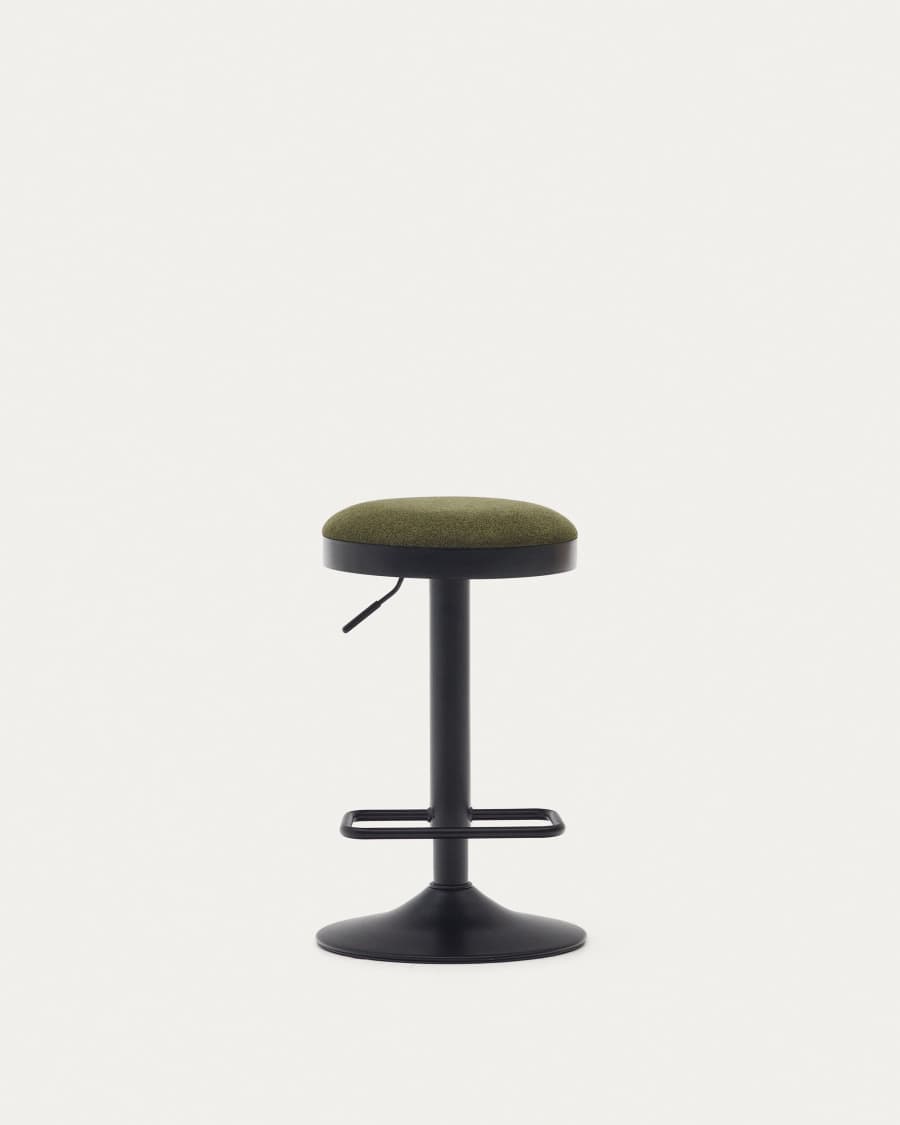Zaib stool in dark green chenille and matt black steel height 63-84 cm FSC 100%