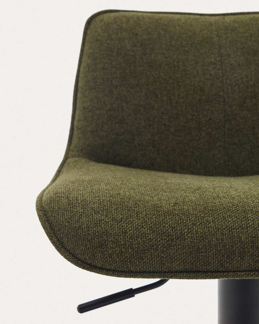 Tabouret Zenda en chenille vert foncé et acier noir mat hauteur  81-102 cm FSC 100%