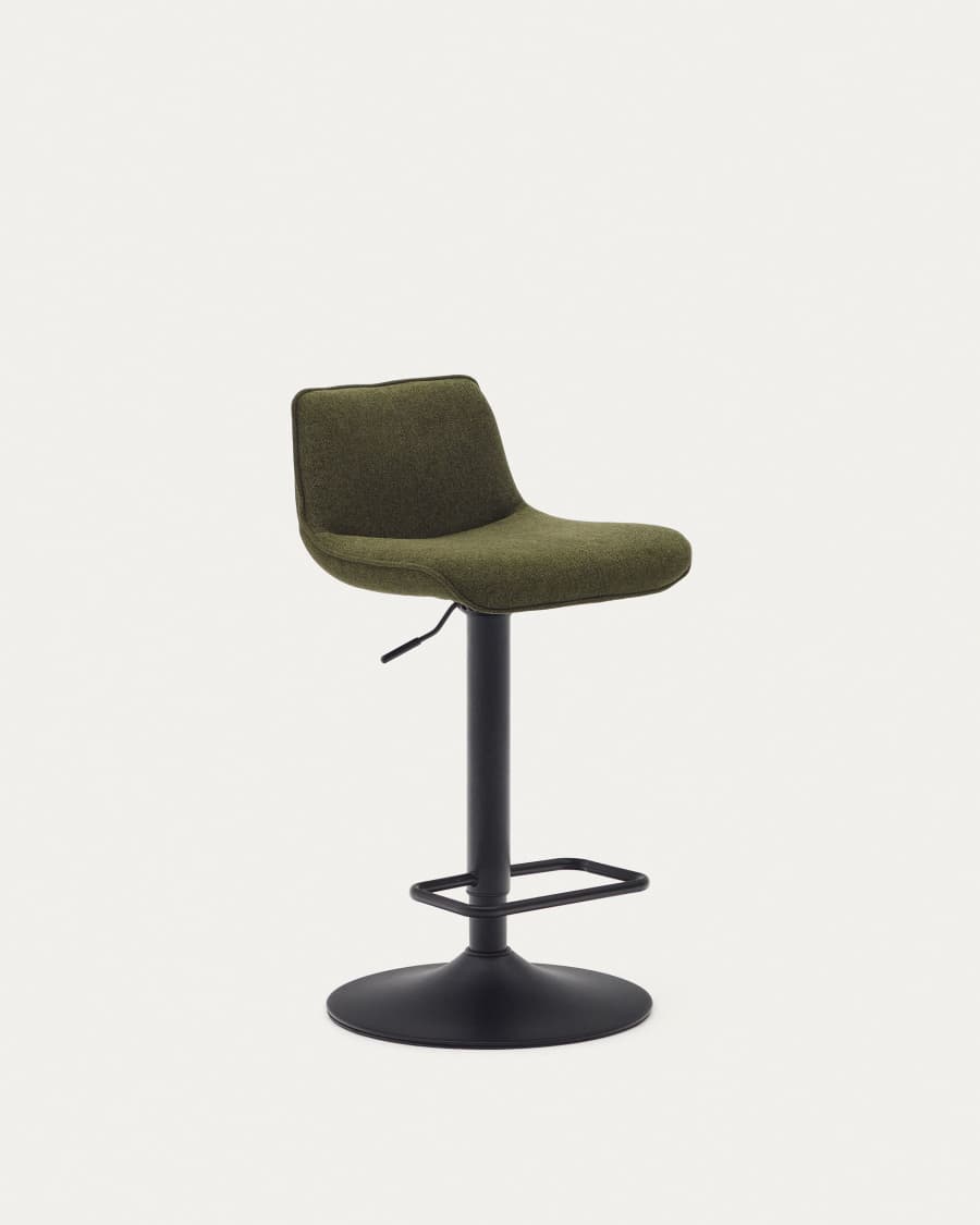 Tabouret Zenda en chenille vert foncé et acier noir mat hauteur  81-102 cm FSC 100%