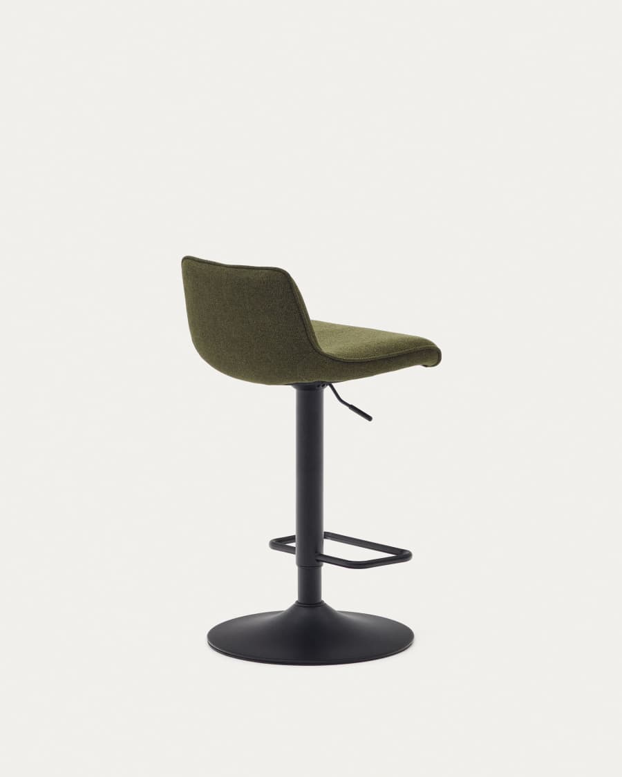 Tabouret Zenda en chenille vert foncé et acier noir mat hauteur  81-102 cm FSC 100%
