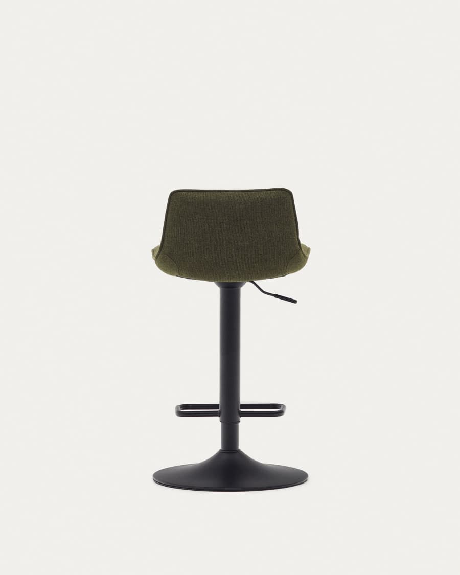 Tabouret Zenda en chenille vert foncé et acier noir mat hauteur  81-102 cm FSC 100%