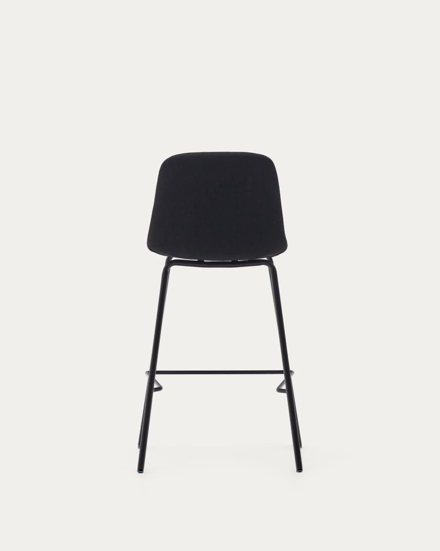 Zunilda stool in black chenille and steel finished with matt black height 65 cm FSC 100%