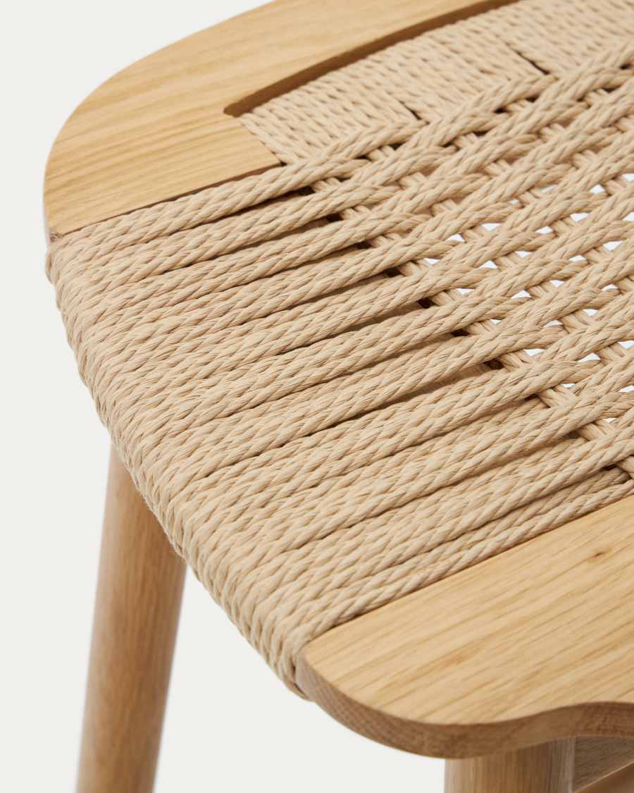 Enit stool made of beige paper cord and solid oak wood with natural finish, 65cm FSC Mix Credit